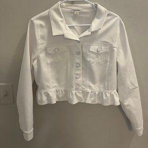 White Calvin Klein Cropped White Jacket - Large